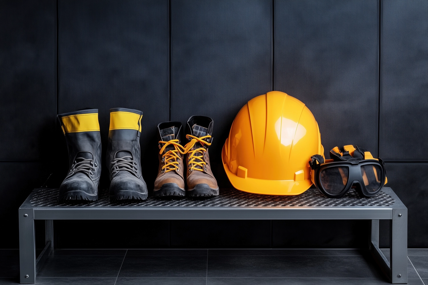 MS Management – ​​Management – ​​Sicherheitsausrüstung für Bauarbeiter mit Helm, Handschuhen und Arbeitsschuhen